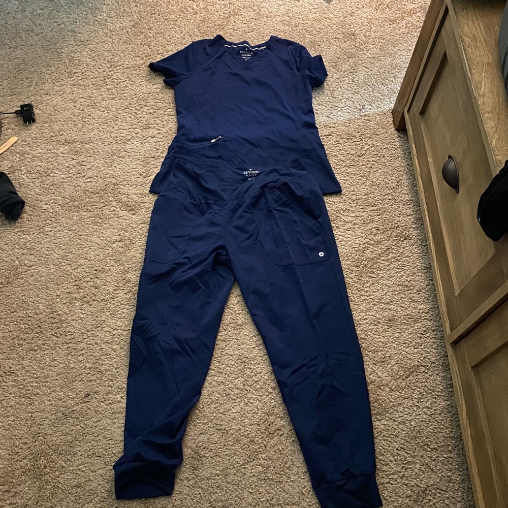 Navy blue and burgundy scrubs